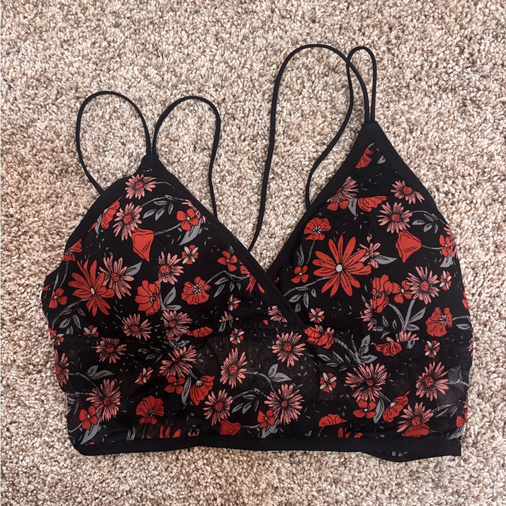 Gilly Hicks Black and Red Floral Bralette Shirt